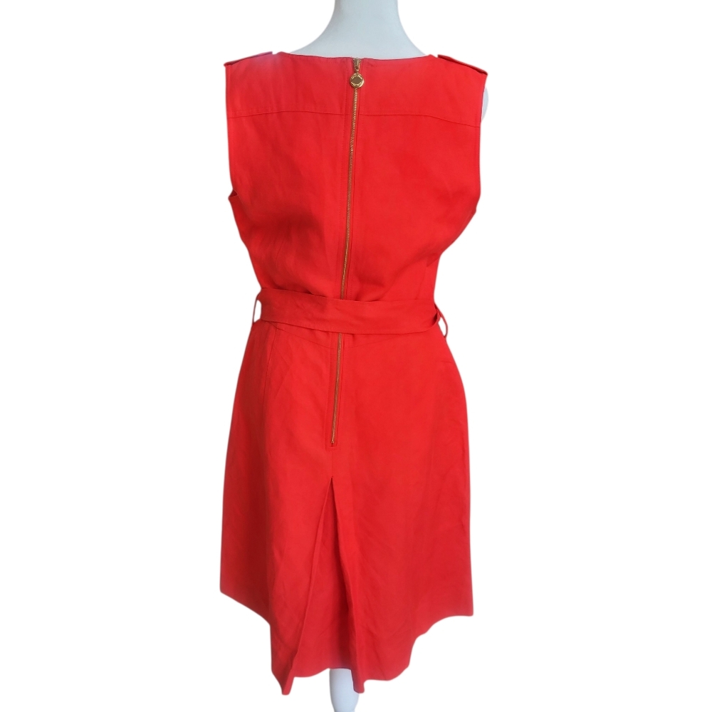 Chic Calvin Klein Red Linen Sleeveless Belted Dress Size 12 W/Pockets Like New - Picture 4 of 13